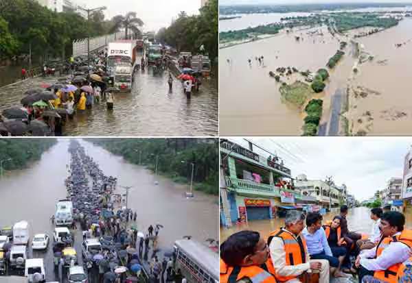 ஆந்திரா, தெலுங்கானாவில் கொட்டும் கனமழை; சாலைகள், பாலங்களை மூழ்கடித்த வெள்ளம்